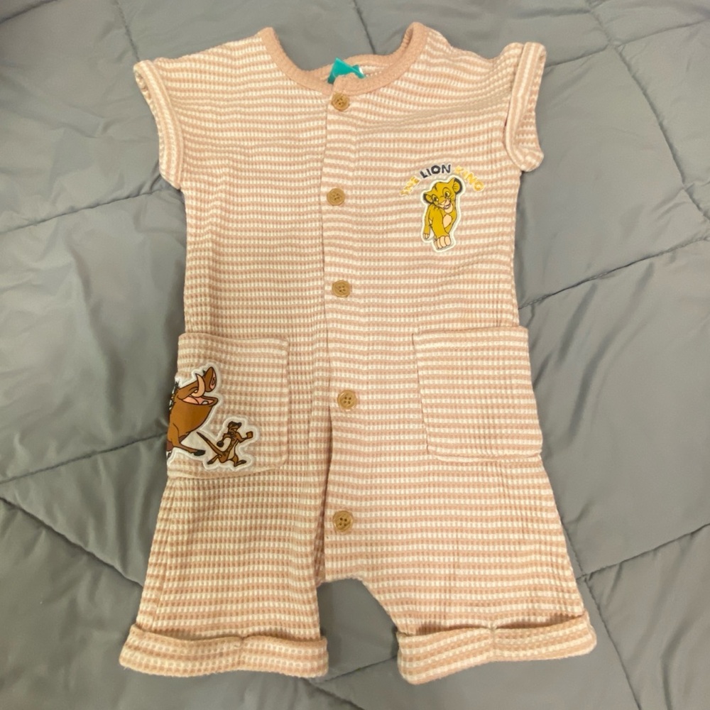 💝5/$20 Adorable Disney baby lion king orange Cream & Tan Striped Romper